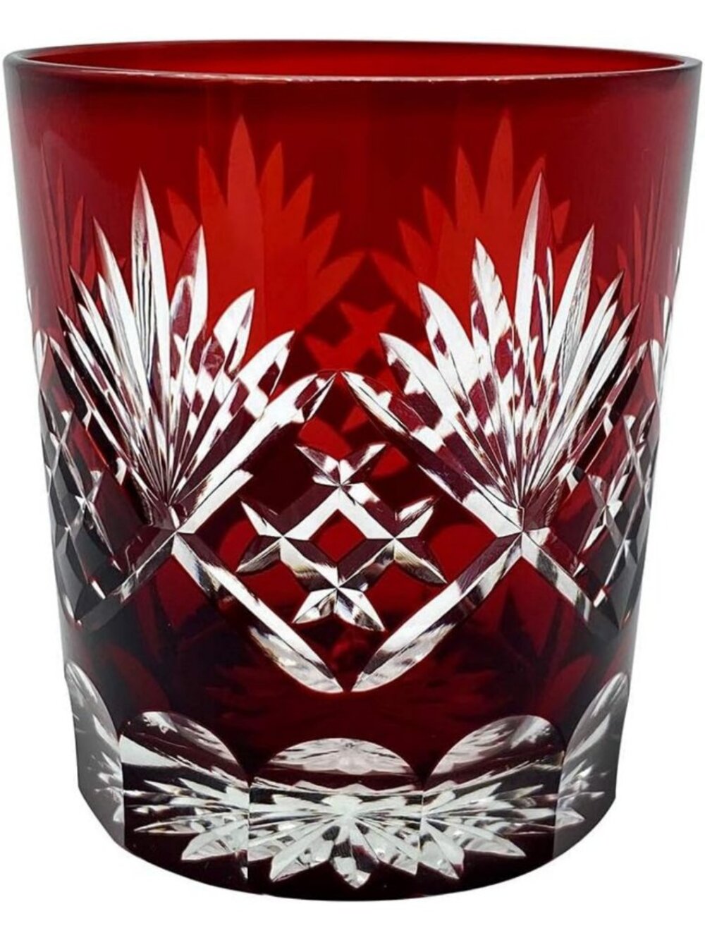 Handmade Ruby Red Cut Glass Wine Glasses - 10 Oz Old Fashioned Gift Boxed Set